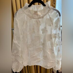 H&M sheer blouse with floral appliqué
